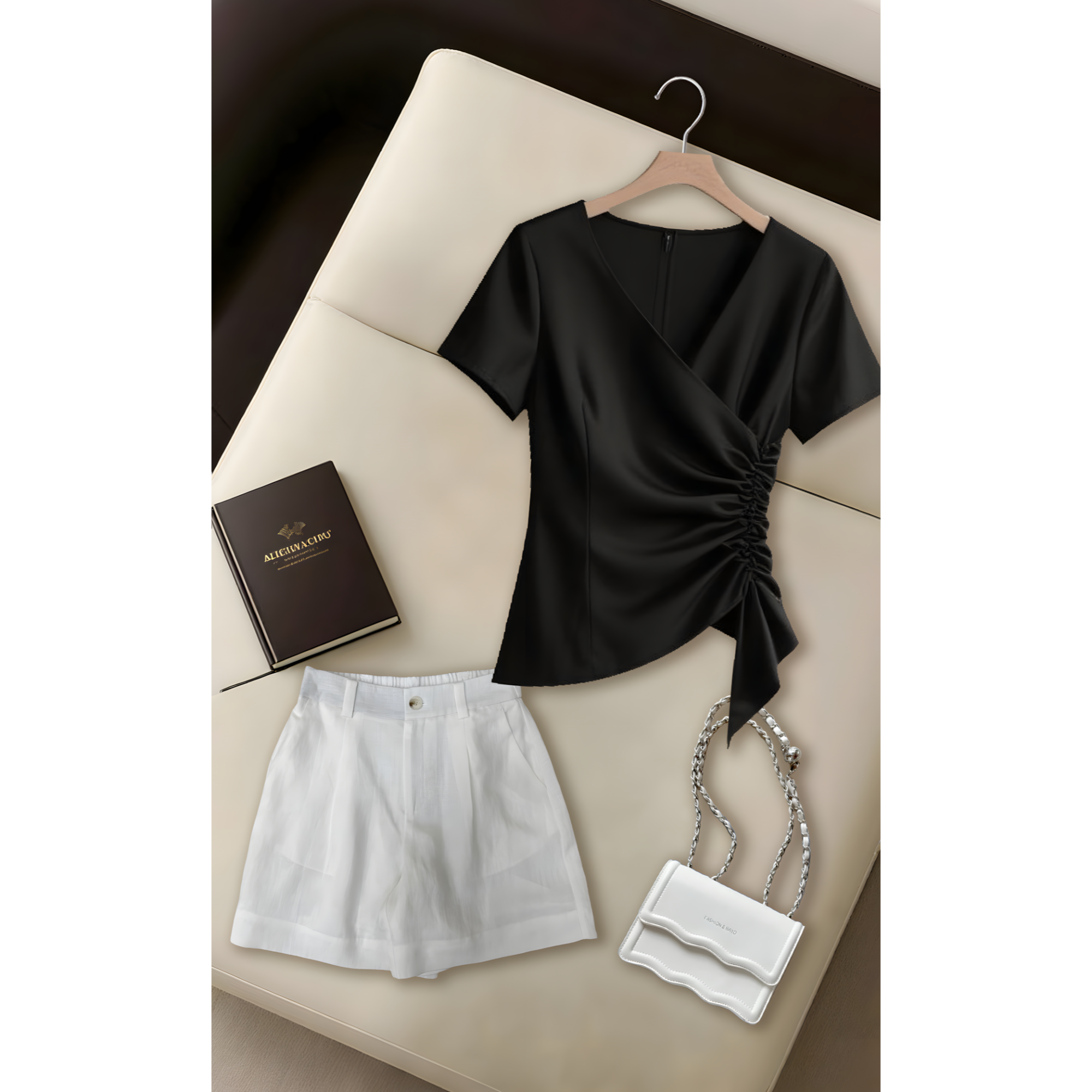 夏新款法式洋气慵懒减龄套装黑色短袖T恤上衣高腰纯色轻薄短裤女