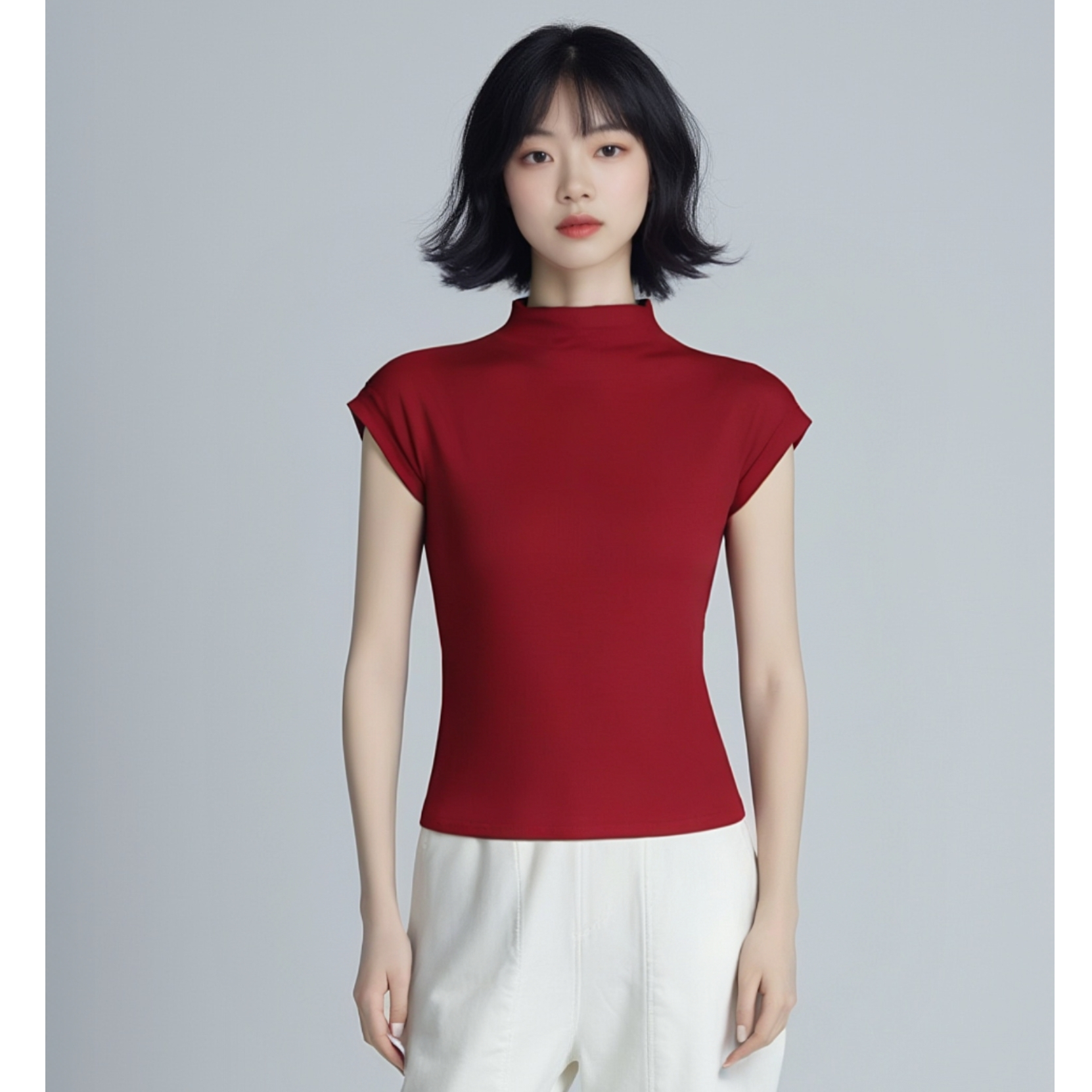 S2328小立领半高领修身显瘦短袖上衣舞蹈服古典舞形体练功服