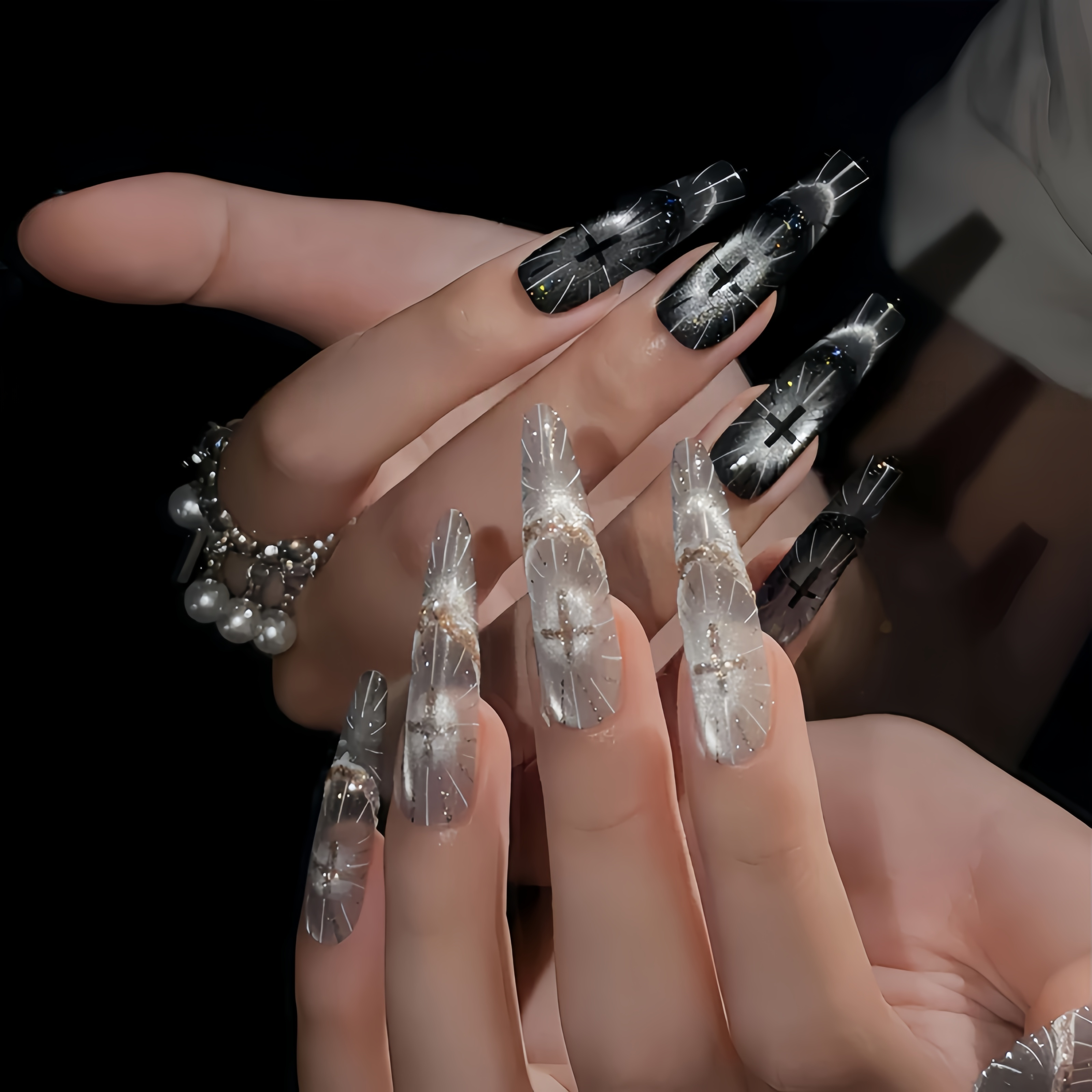 【神喻圣光】手工穿戴甲十字架甜酷风雪花猫眼法式高级设计美甲贴片