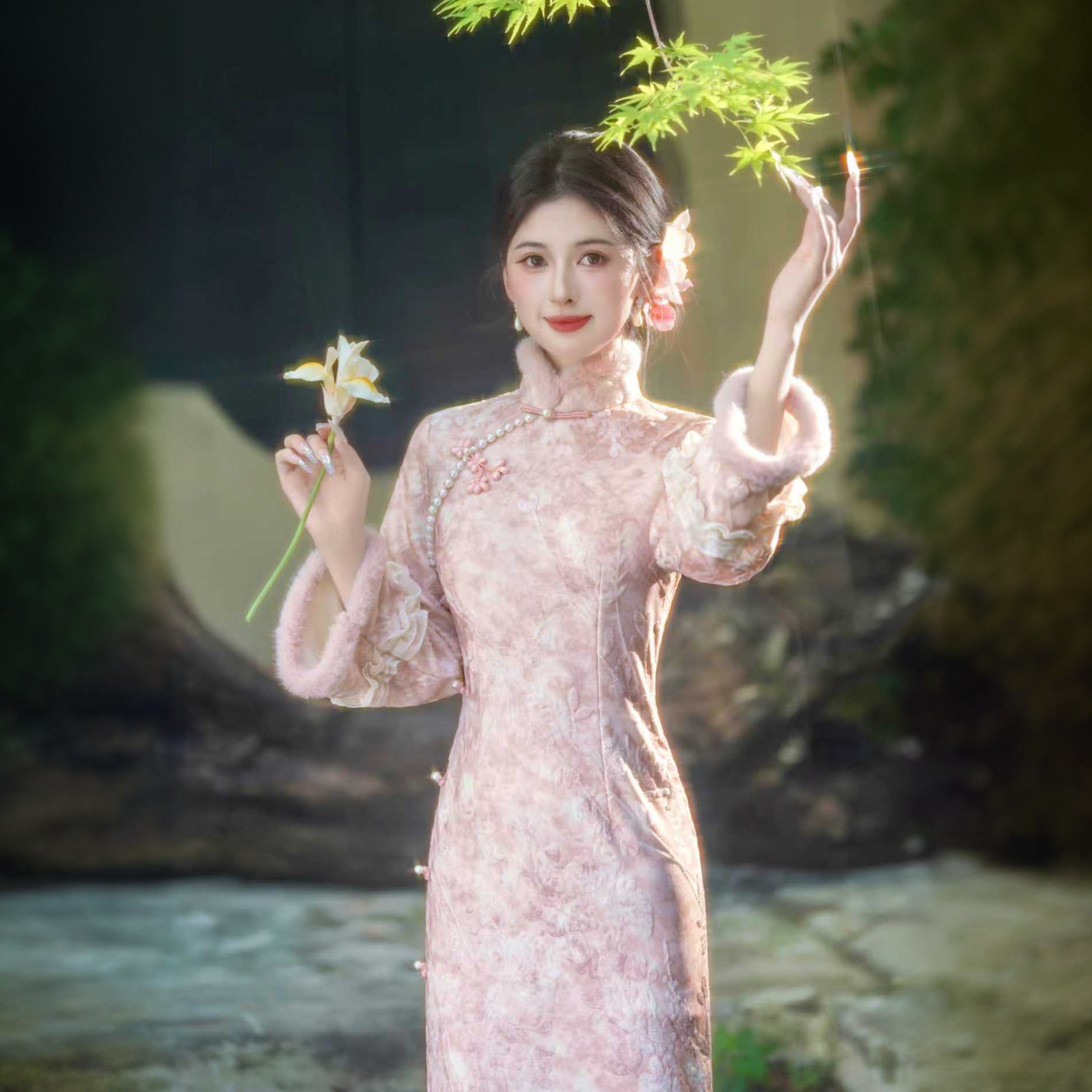 苏故里【梅影暗香】文艺气质修身高端日常旗袍奢华气质双层衣长120