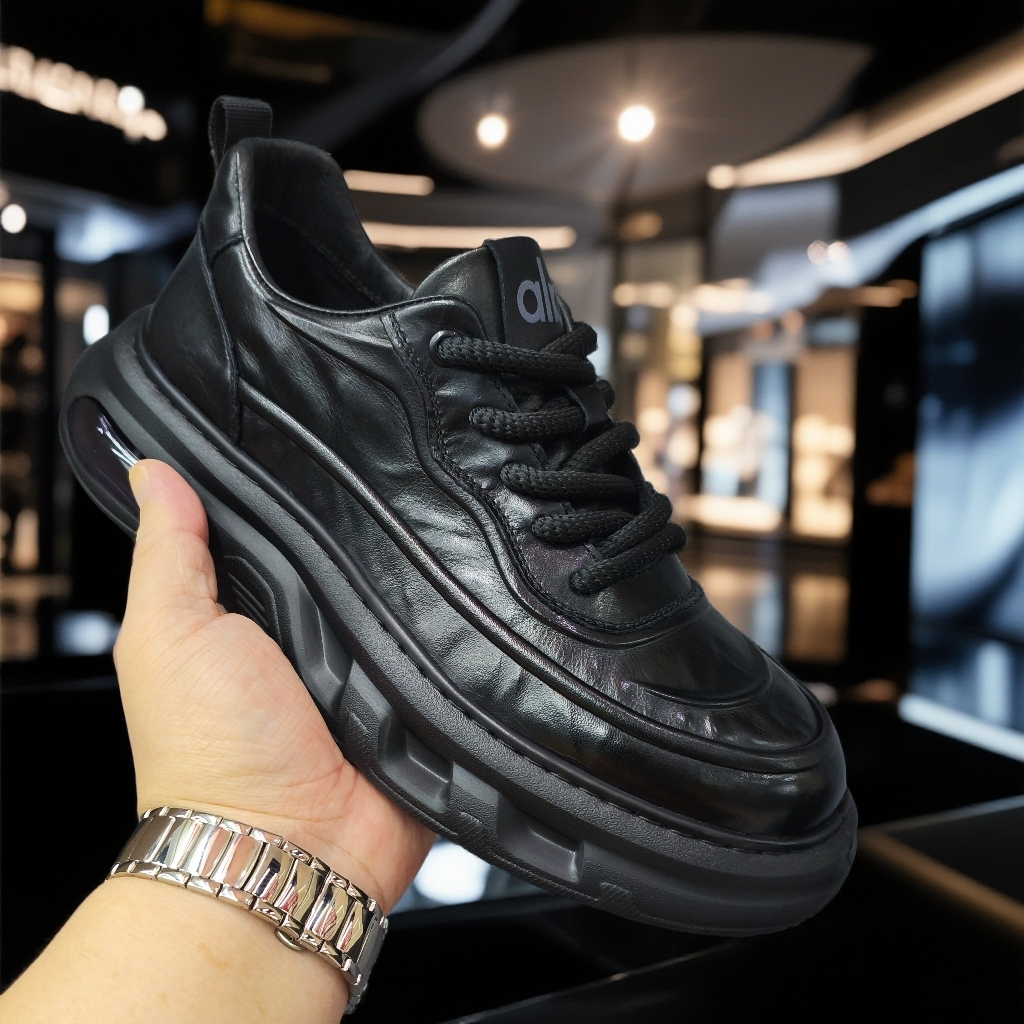 秋冬头层牛皮男休闲皮鞋2025新款透气厚底增高气垫底运动风男鞋子