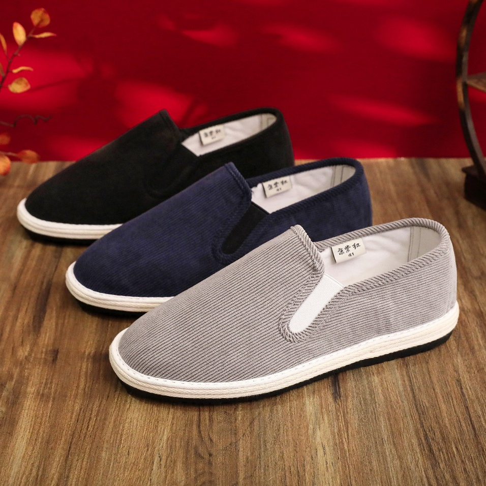 【京紫红】灯芯绒布鞋透气防滑父亲鞋一脚蹬软底舒适春秋老北京布鞋