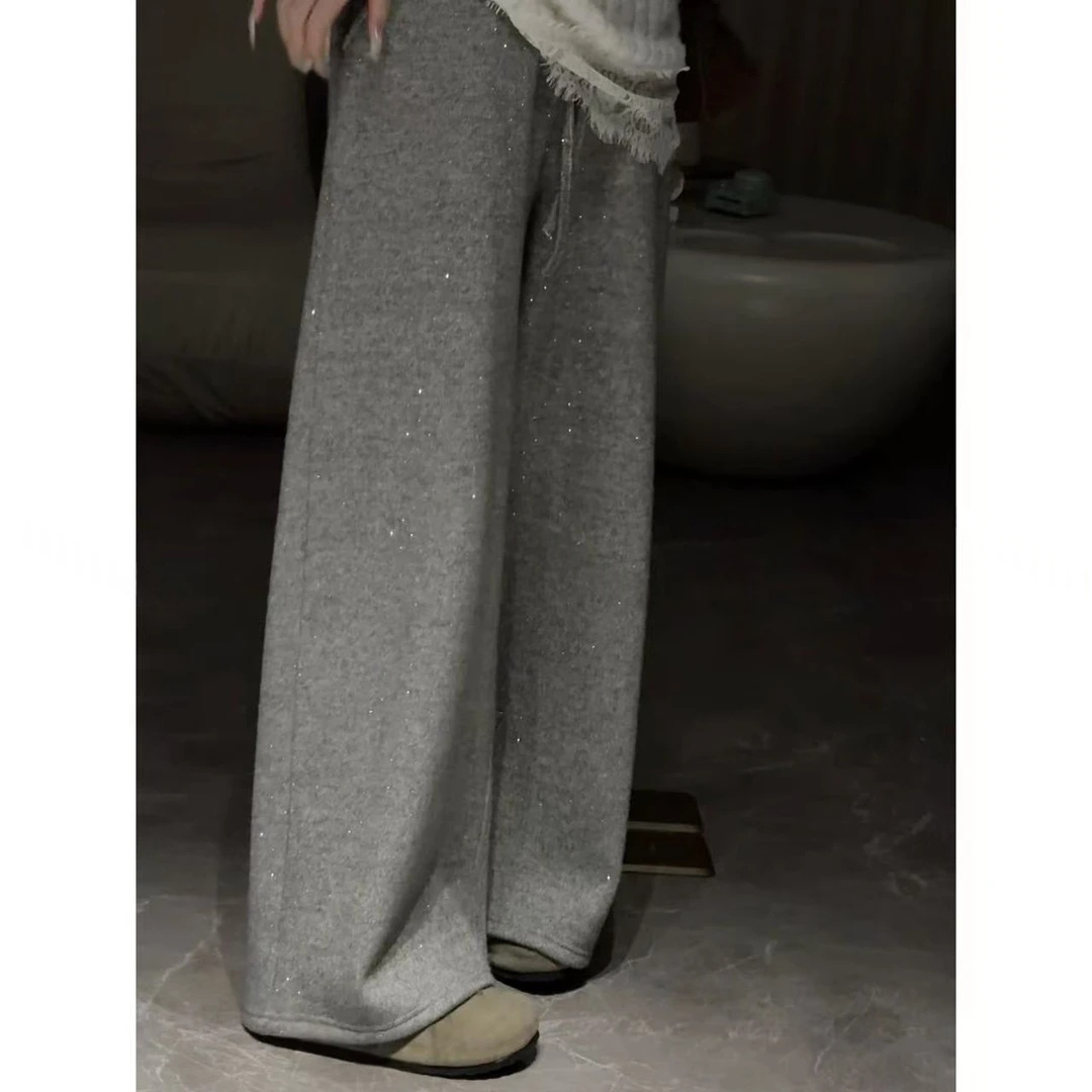 【闪闪裤加厚】显瘦宽松灰色冬季阔腿裤运动高腰直筒时尚休闲