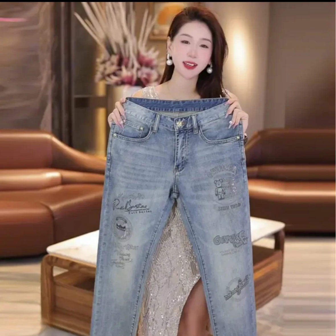 夏季新款弹力修身小直筒男士欧版轻奢牛仔裤时尚百搭显瘦薄款烫钻