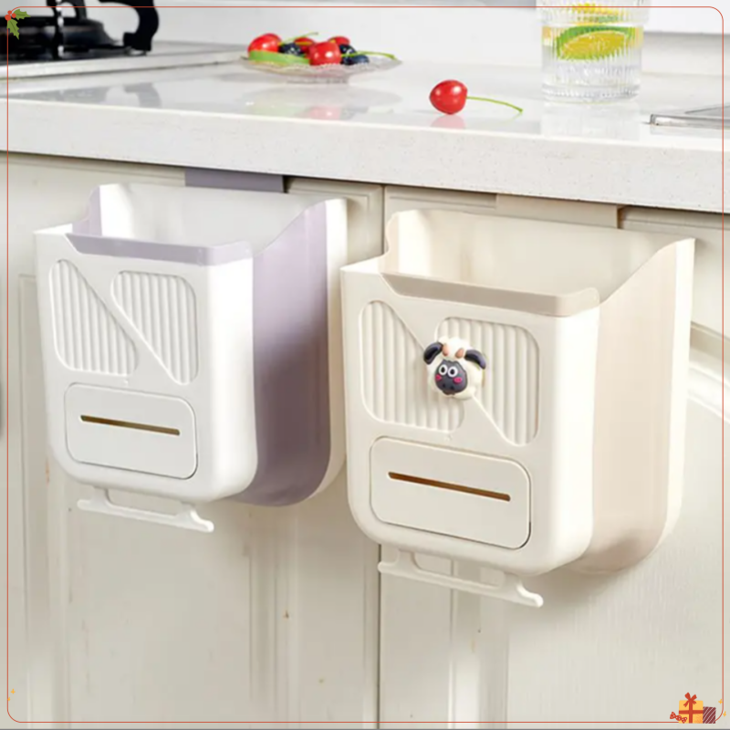 垃圾桶挂式免弯腰家用橱柜门折叠杂物桶悬挂车载大容量多功能