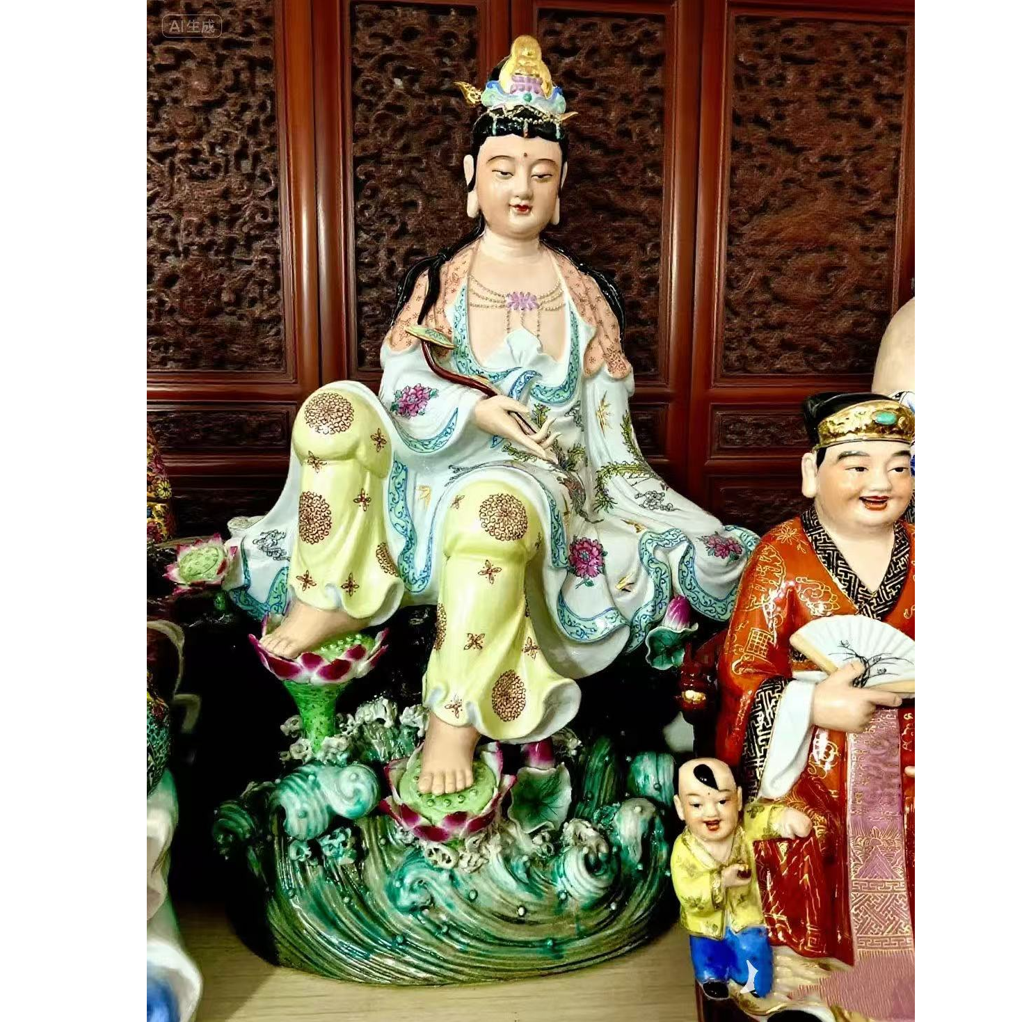 精品如意观世音菩萨景德镇雕塑瓷坐岩自在观音家用吉祥纳福摆件