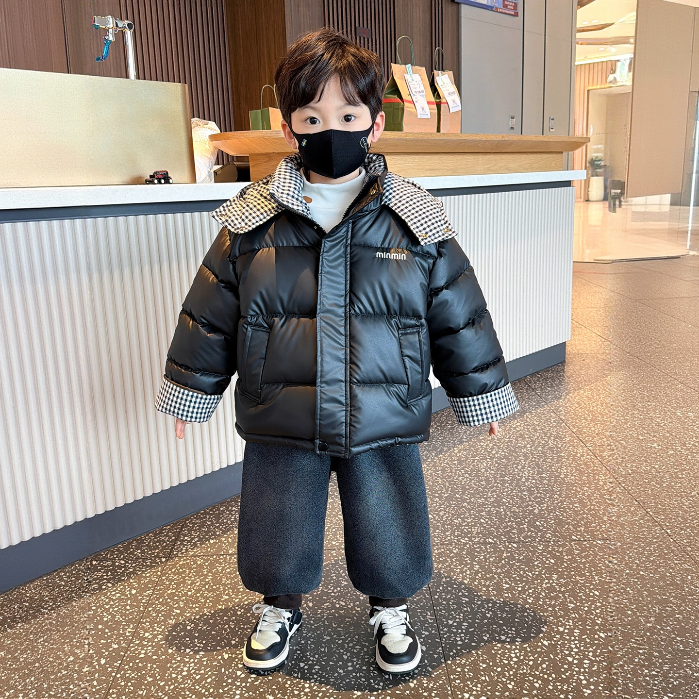 男童冬装棉服2025新款男孩加绒加厚皮衣儿童外套宝宝冬季保暖棉衣