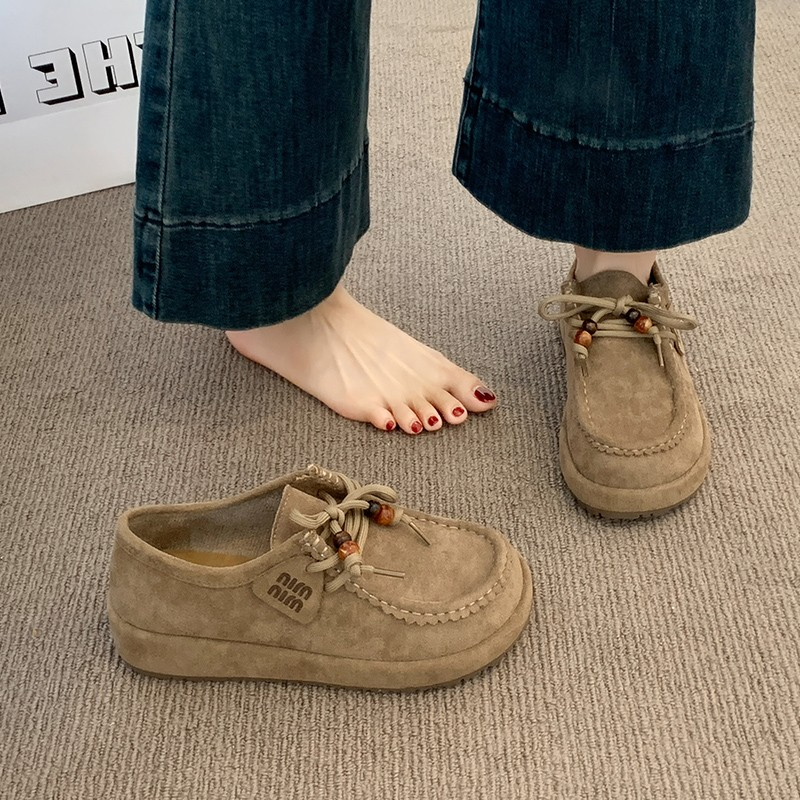 复古厚底内增高勃肯鞋2025秋季新款网红袋鼠鞋百搭休闲豆豆女鞋子