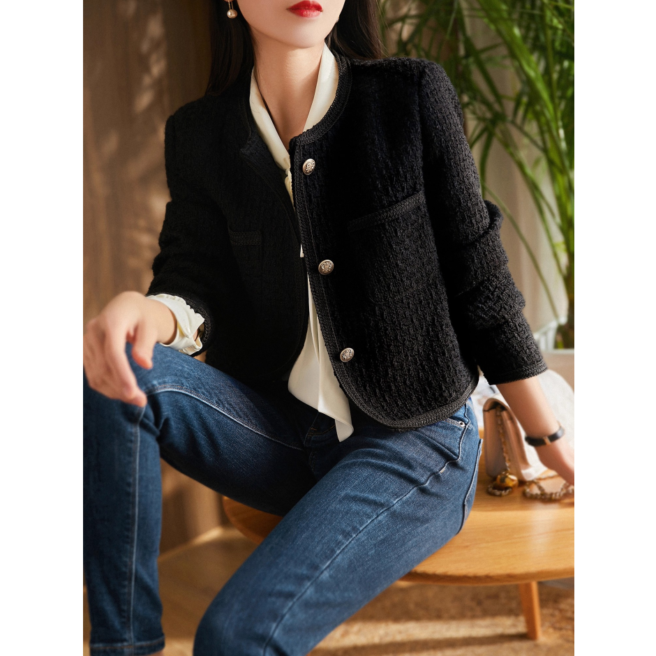 深色小香风外套 气质通勤减龄修身显瘦小香风短外套女25秋季新款