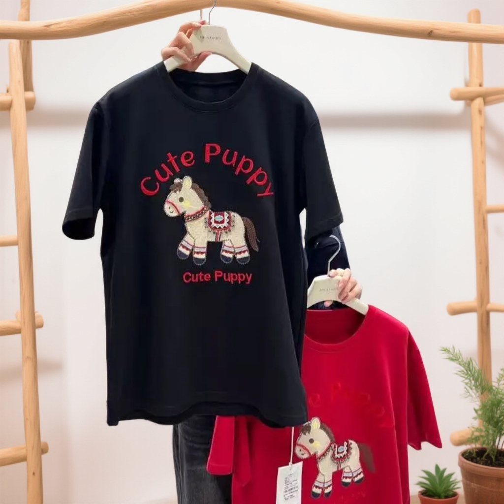 【Dmm】欧货新款重工大码短袖T恤女韩版宽松ins上衣潮85406