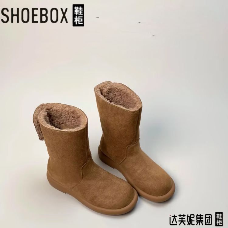 鞋柜冬季时尚时尚翻折筒靴鞋子百搭款长短靴两用女棉靴雪地棉女款