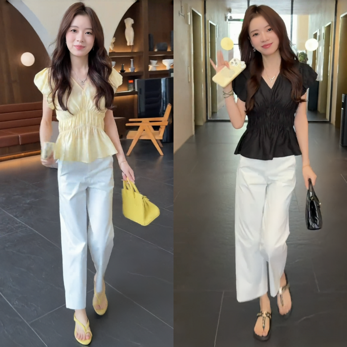 2025夏季新款女士时尚通勤减龄飞飞袖上衣休闲显瘦九分裤两件套装