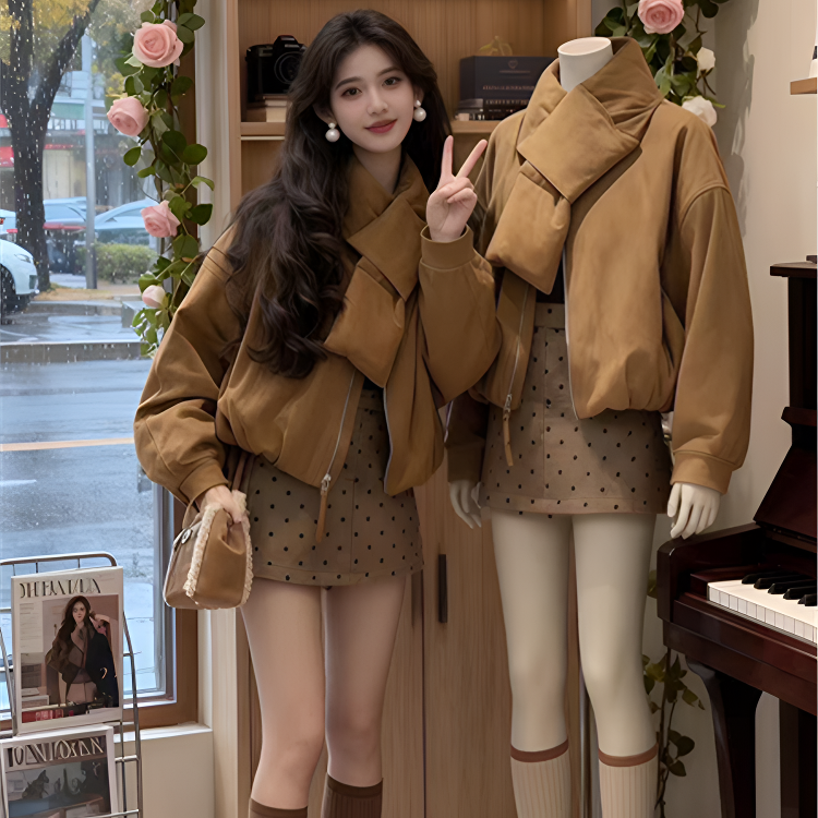 韩系咖色棉服外套女2025秋冬新款棉衣加厚保暖上衣小个子短款气质