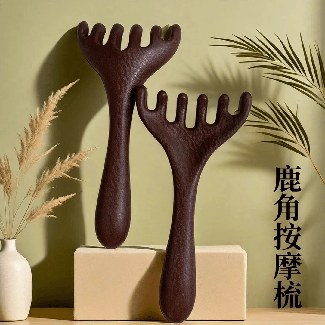 2025新款树脂鹿角头部按摩器六齿肩部头皮经络按摩五指按摩