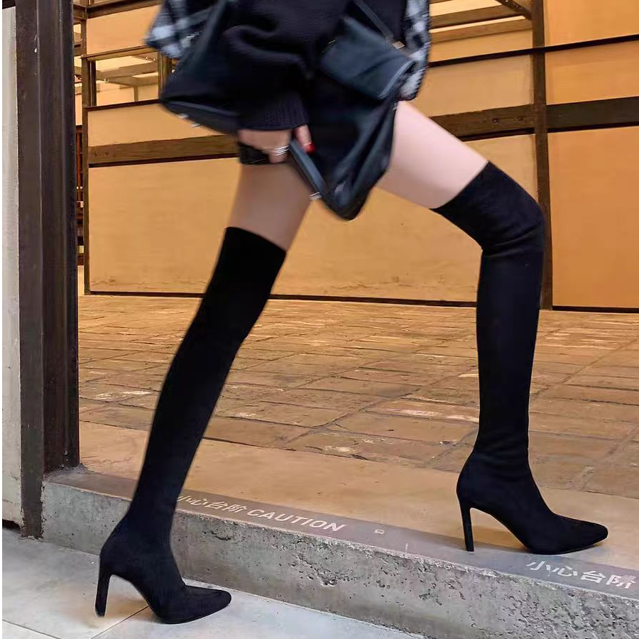 过膝长靴女2025年新款秋冬季高筒靴子弹力细跟高跟鞋尖头长筒靴子