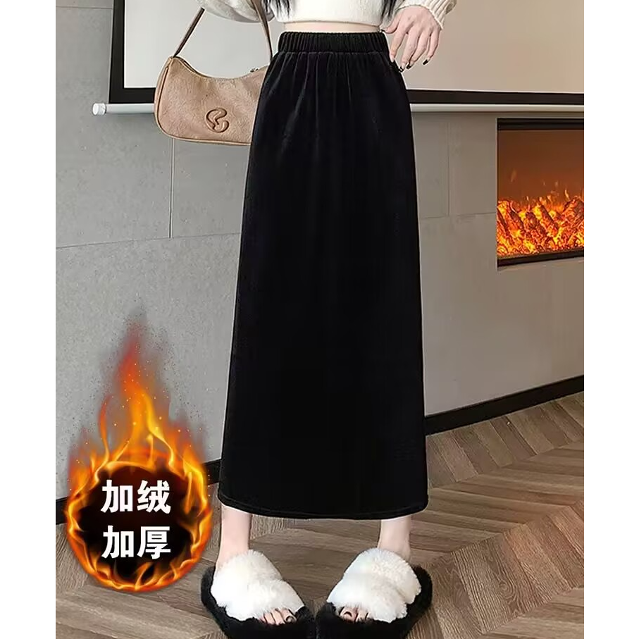 黑色金丝绒半身裙女2025春秋新垂顺百搭高级直筒气质显瘦a字长裙