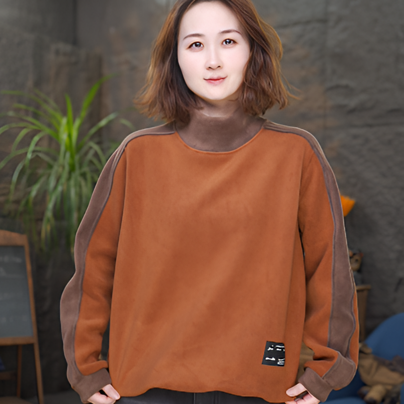 【加绒】休闲百搭女宽松型常规款长袖卫衣印花冬季撞色假两件