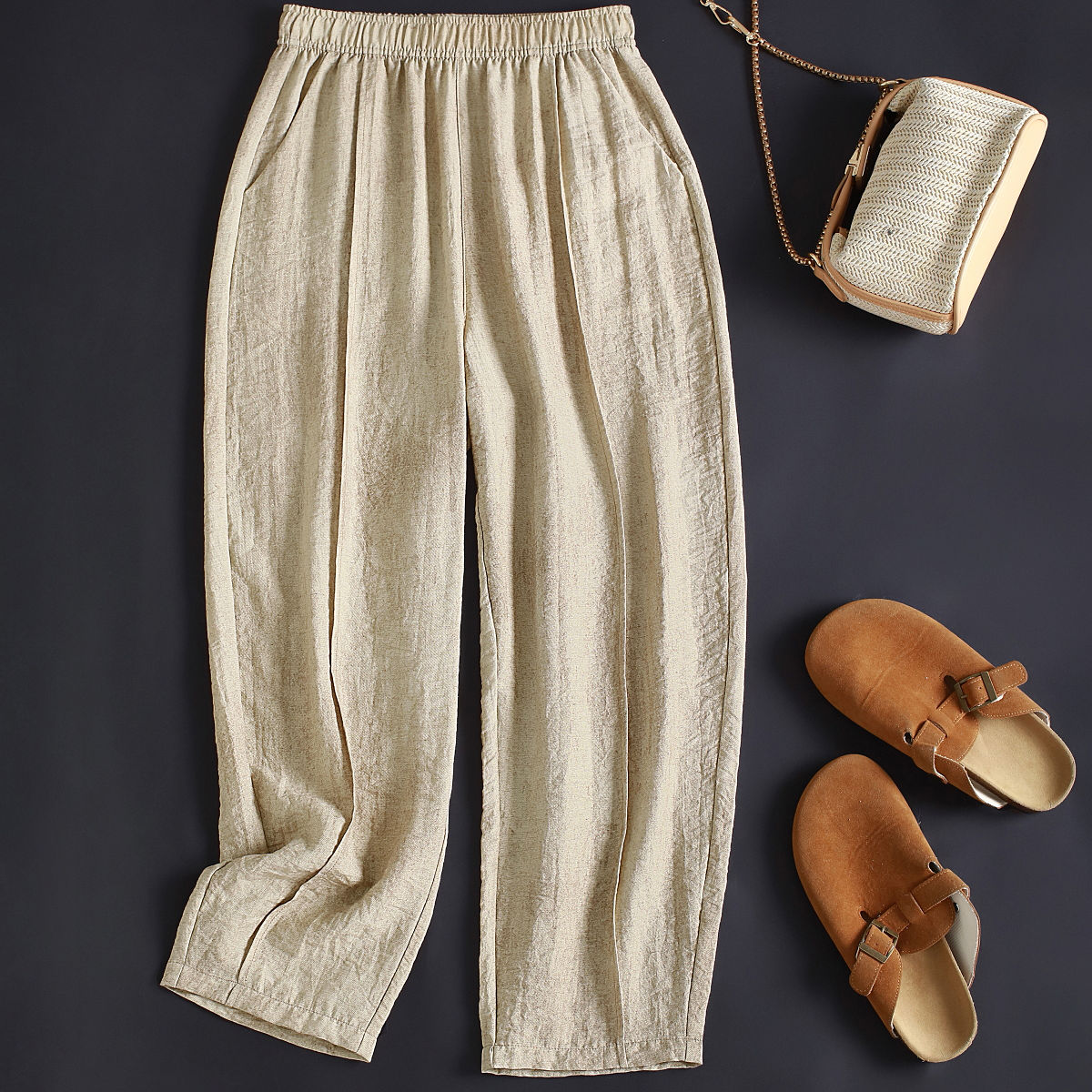 亚麻灯笼裤薄款透气夏季7788-1