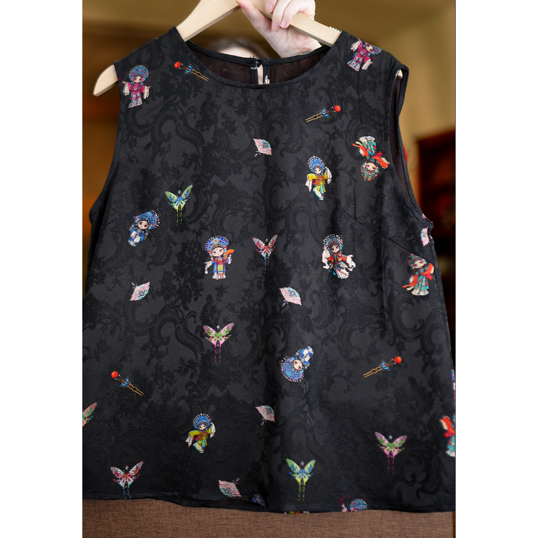 楼兰<<非遗美学>>1187香云纱新中式唐人印花双面穿无袖背心