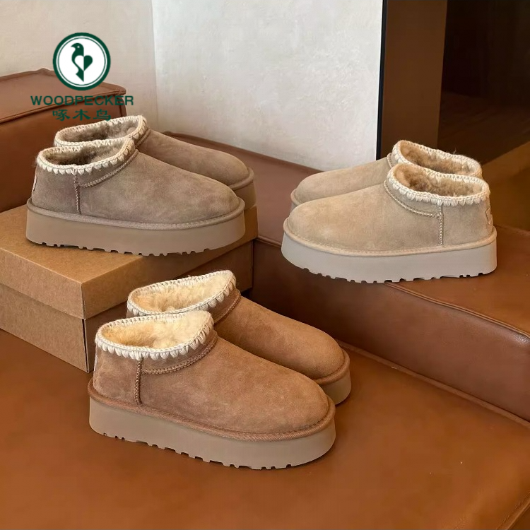 啄木鸟桑坡雪地靴加绒加厚短筒毛线皮毛一体厚底东北棉鞋女冬外穿