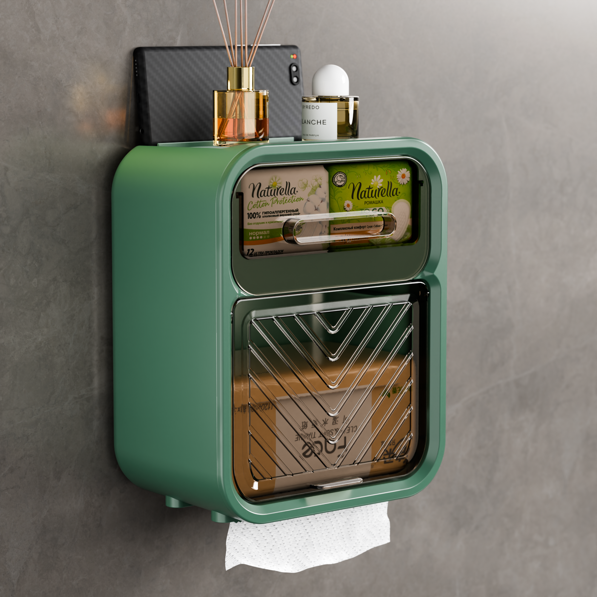 卫生间纸巾盒防水免打孔卷纸盒壁挂式双层收纳盒厕所置物架收纳箱