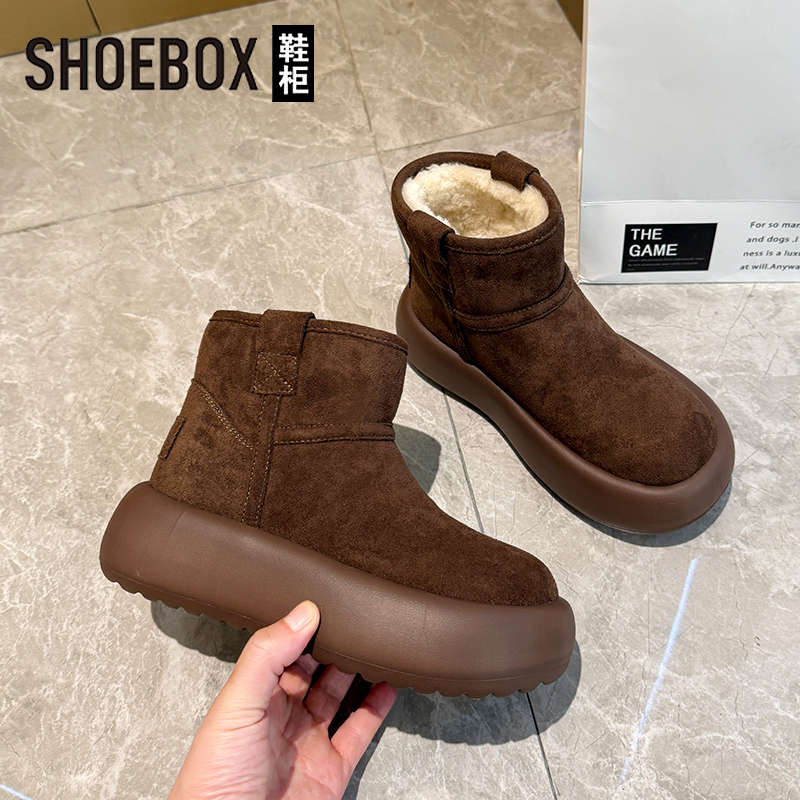 达芙妮旗下鞋柜时尚保暖雪地靴女2025冬复古棉鞋厚底复古短靴加绒