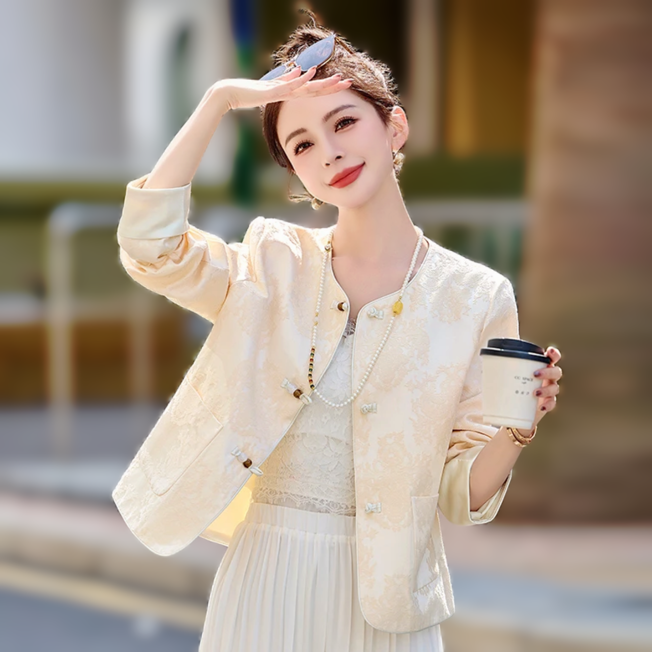 【秋姿漫】春秋设计感百搭宽松显瘦复古提花上衣新中式国风短外套女