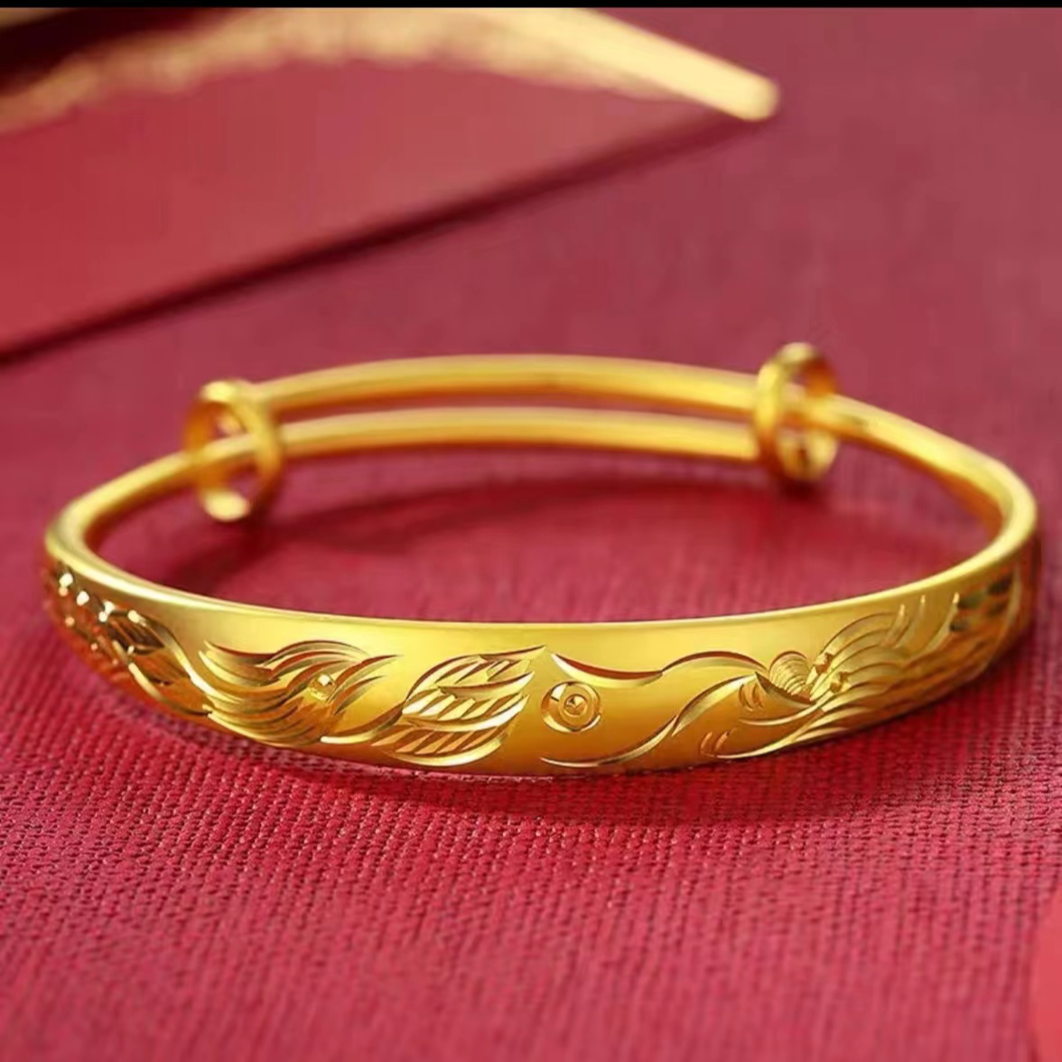 铜合金手镯 精品龙凤推拉手镯金色民族风复古宫廷女女款时尚镯子