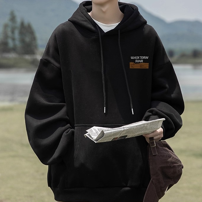 秋冬季日系cityboy黑色连帽卫衣男潮牌美式重磅宽松加绒加厚外套