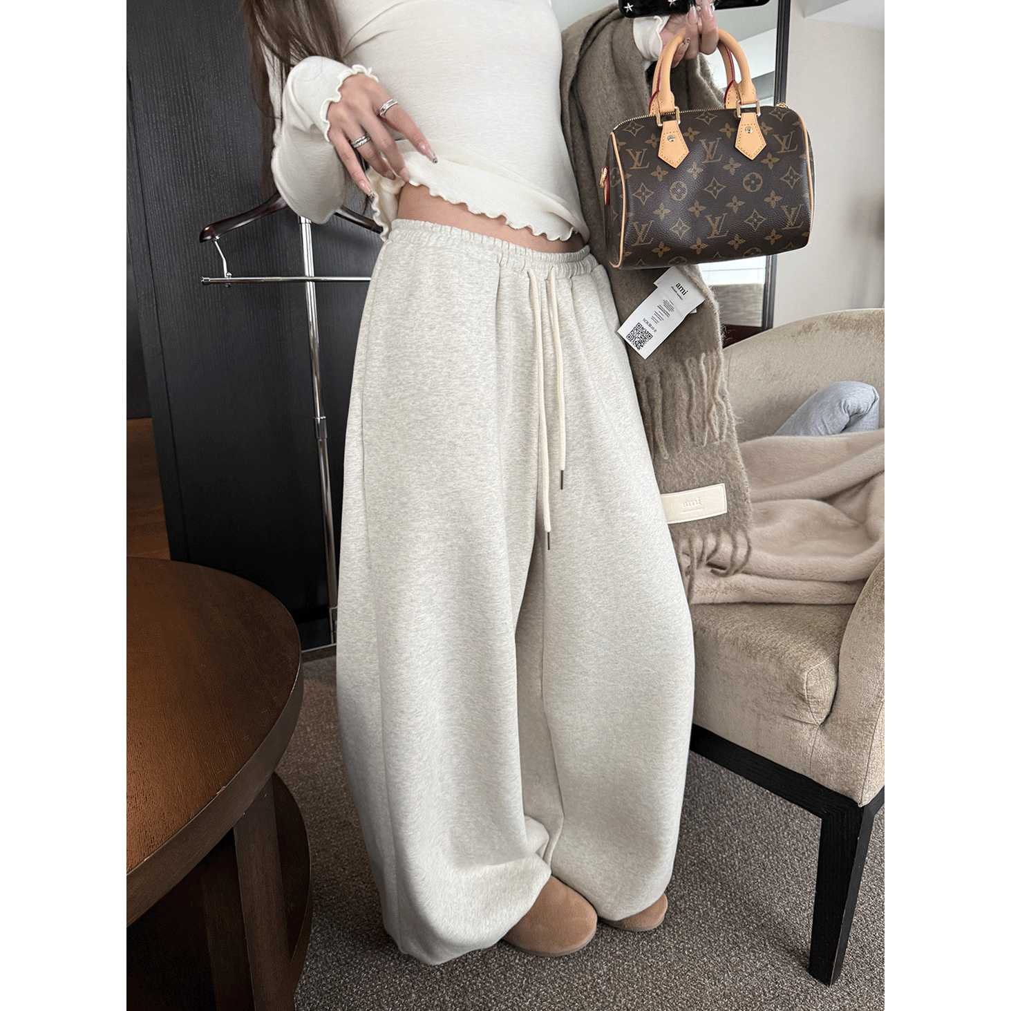 林木木家慵懒花苞裤&高克重加绒宽松裤脚松紧束口卫裤长裤子阔腿