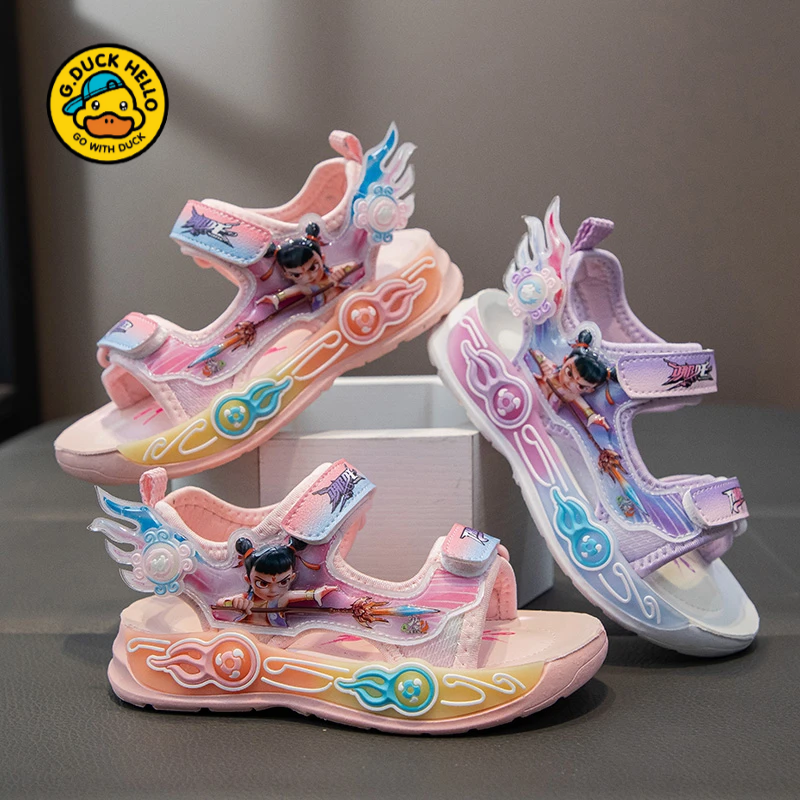 小黄鸭女童凉鞋软底防滑夏季2025新款哪吒儿童女孩休闲运动沙滩鞋