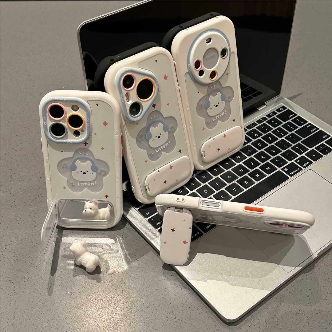 适用苹果15/16简约耳机音乐西高地支架手机壳小米15/14软壳保护套