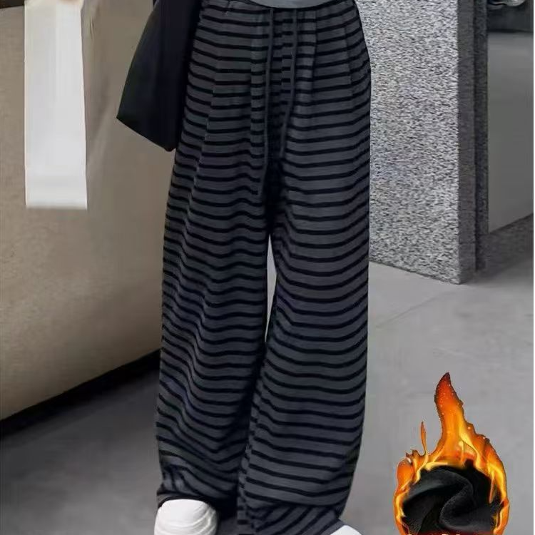 韩版条纹休闲运动裤女2025新款卫裤高腰显瘦垂感松弛感阔腿裤6049