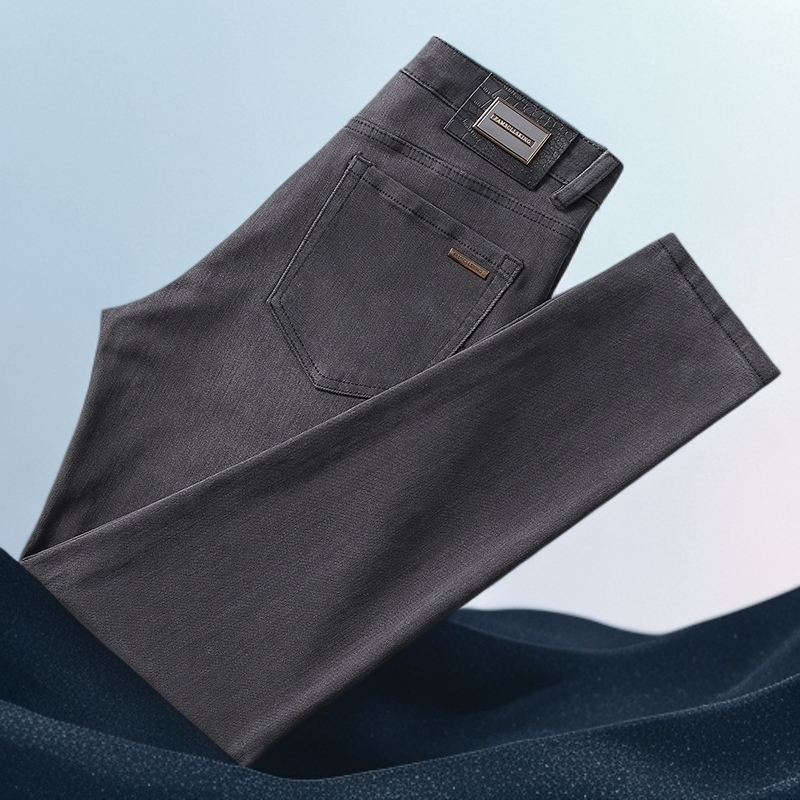 巴赛娜缇时尚休闲男士夏季款尼纳灰牛仔裤男潮牌弹力修身小直筒