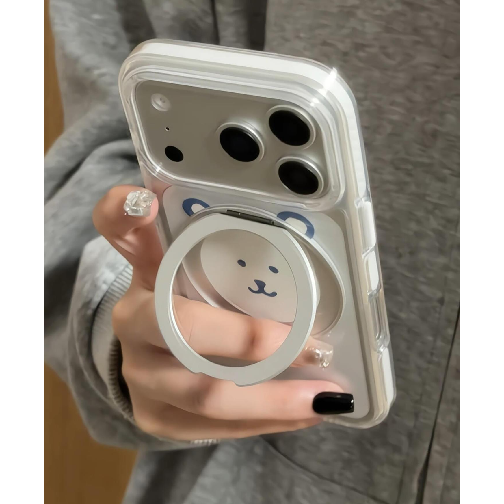 呆萌可爱自嘲熊旋转支架适用苹果17promax手机壳iphone16卡通15女