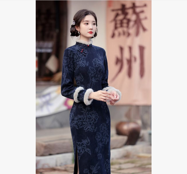 水墨 2025冬季新款小个子日常加绒加厚气质显瘦中国风旗袍裙