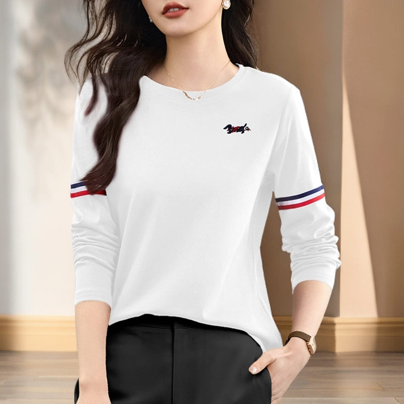 90支新疆长绒棉圆领正肩长袖打底衫早秋新品遮肉显瘦百搭时尚洋气