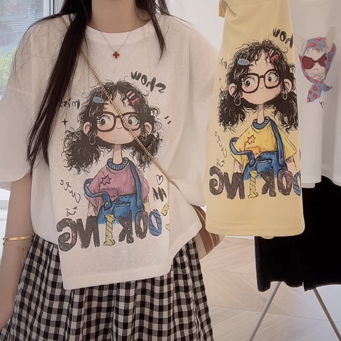 设计感雪花棉卡通图案短袖t恤女2025新款休闲韩版宽松圆领上衣潮