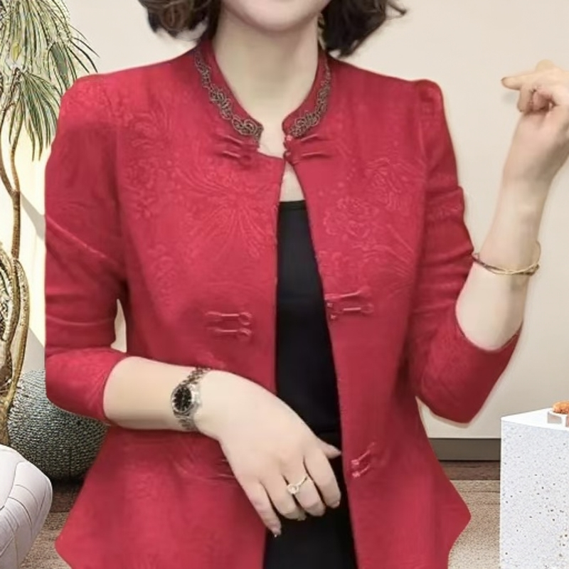 洋气立领烫钻时尚长袖女士复古气质外套减龄显瘦新款上衣百搭盘扣