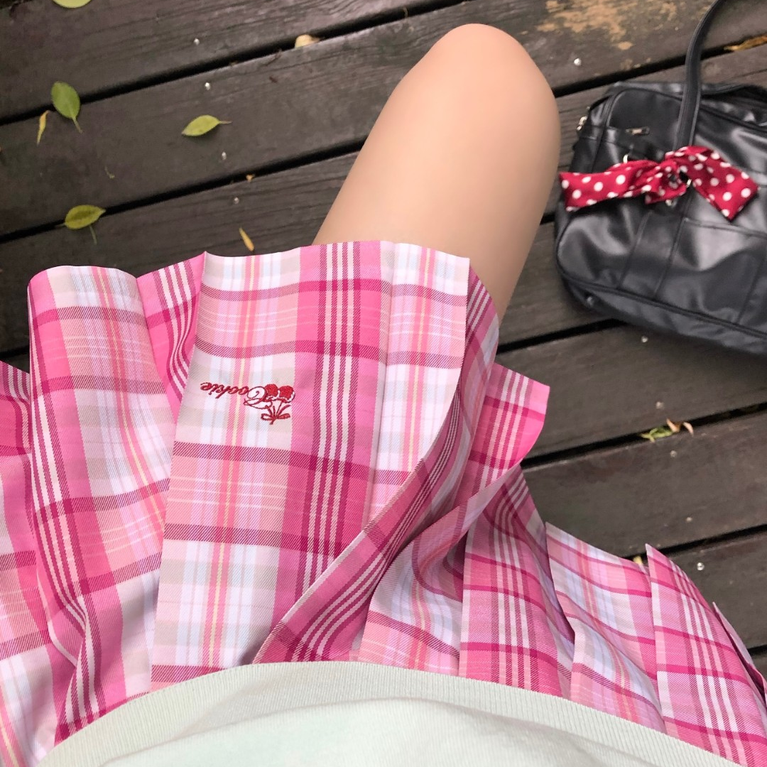 【半枝桃】梨谱熊原创格裙正版学院风jk制服樱桃刺绣校供感半身裙
