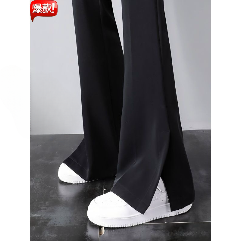 垂坠开叉西装微喇裤女2025秋冬加绒新款高腰垂感休闲小个子喇叭裤