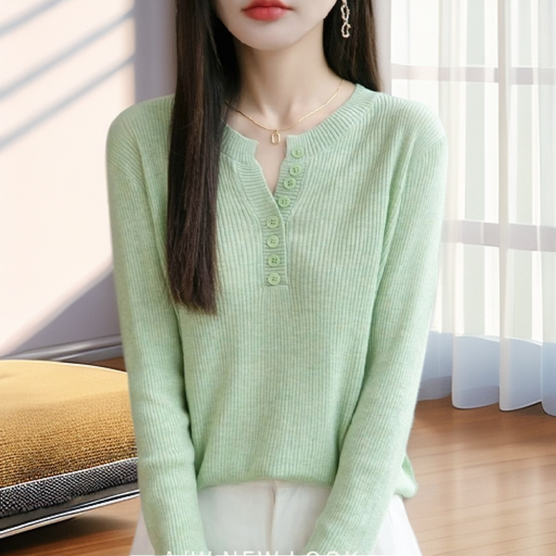 【雅岚女装】打底纯色针织衫长袖气质上衣春秋半开上衣精纺秋冬毛衣