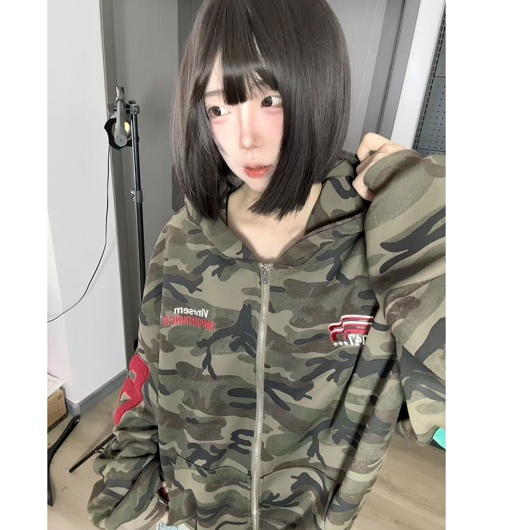 美式复古vibe重工加绒连帽卫衣外套