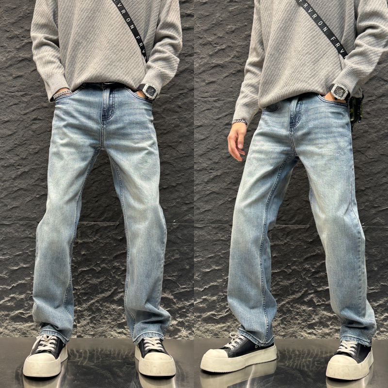 直筒加绒男裤新款复古男士秋冬阔腿宽松感裤子爆款男款潮流休闲裤