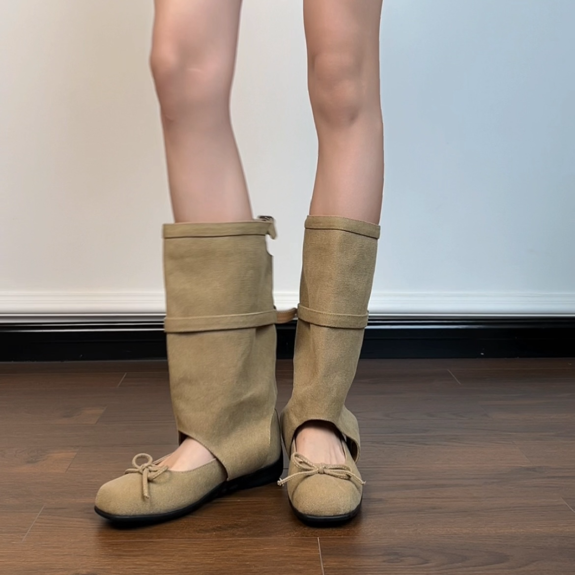 Dannyfrey芭蕾风新款蝴蝶结平底韩系芭蕾靴女高筒骑士靴裤管靴