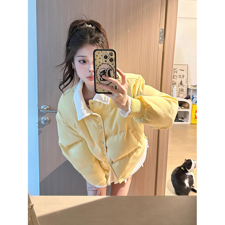 假两件甜酷感短款棉服女款2025冬季新款韩系休闲百搭保暖棉衣外套