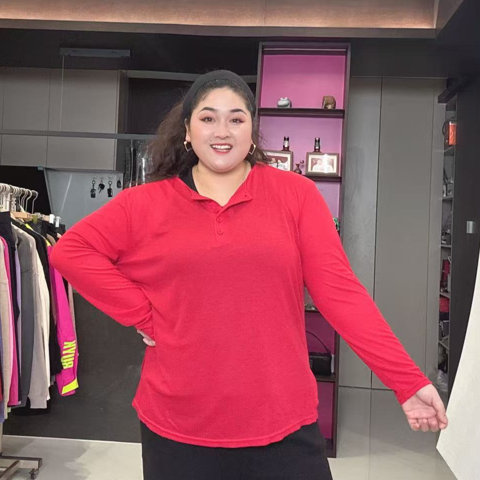 励志女孩大码瑜伽健身速干加长加大纽扣款宽松长袖罩衫上衣SY-B3