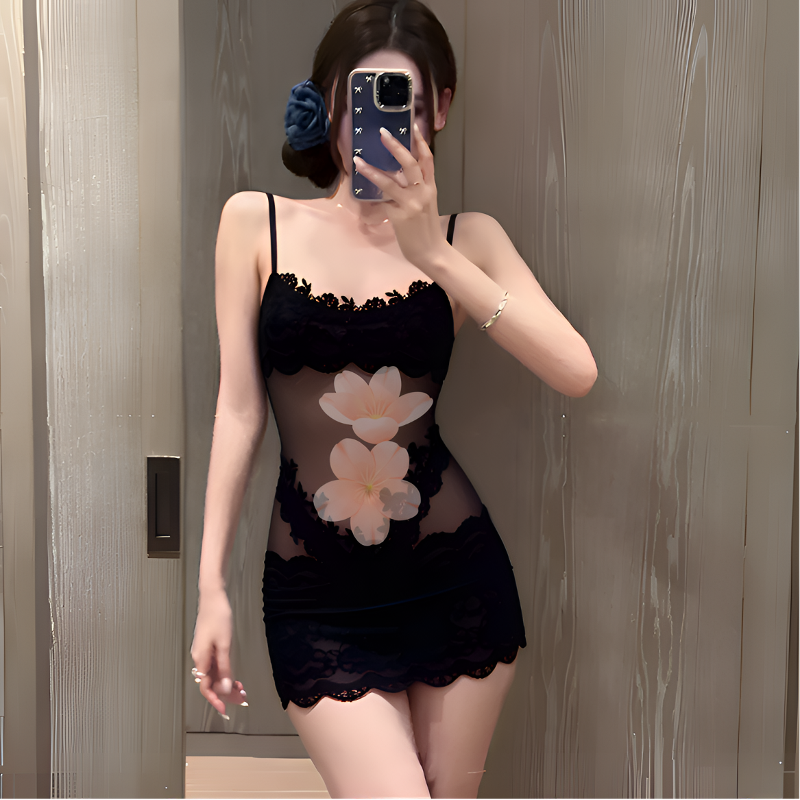 夏季爆款性感蕾丝吊带睡裙高级感网纱设计美背镂空法式小黑裙睡衣