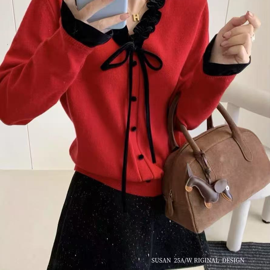 2025年秋冬季新款洋气百搭娃娃领毛衣+半身裙两件套