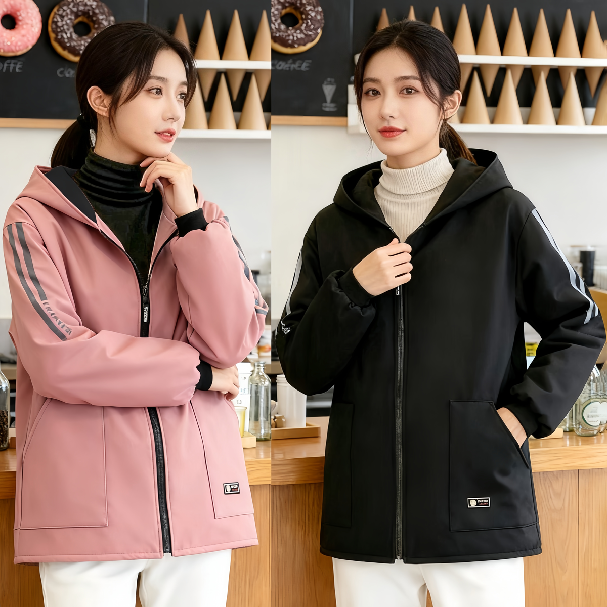 新款加绒加厚长袖围裙防污渍防风御寒锁温家用或外穿工作服罩衣